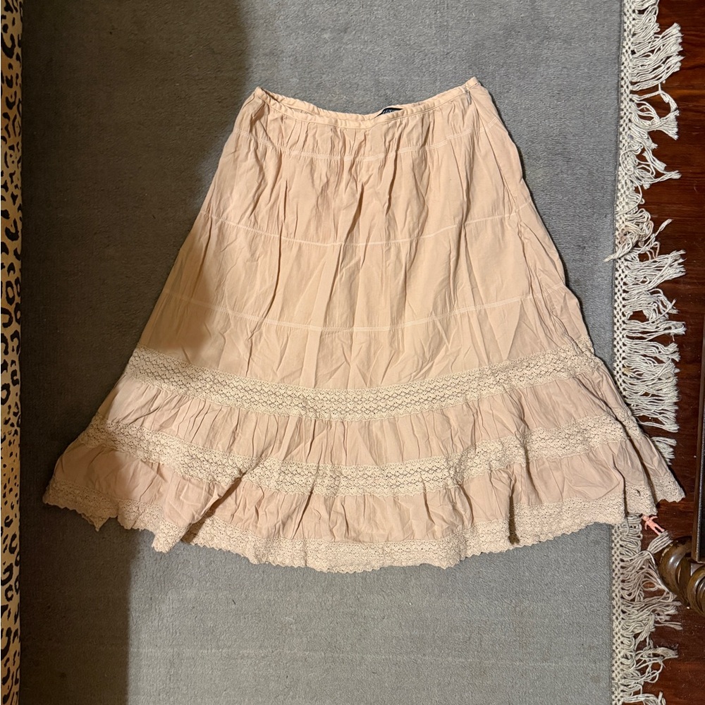 Karen Kane Size Small Beige A-Line Skirt with Lace Trim Classic Fit